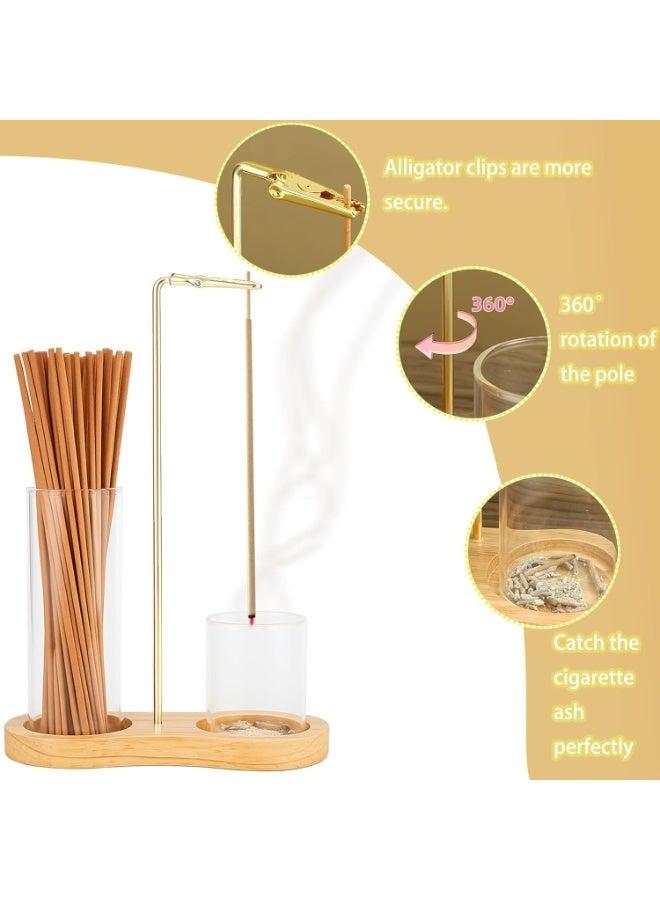 SYOSI 2-in-1 Incense Burner, Anti-Ash Flying Holder with Glass Ash Catcher and Incense Stick Organizer, Wooden Aromatic Tray for Safe Burning During Yoga, Spa, Meditation, and as Home Desk Decor - Image 4